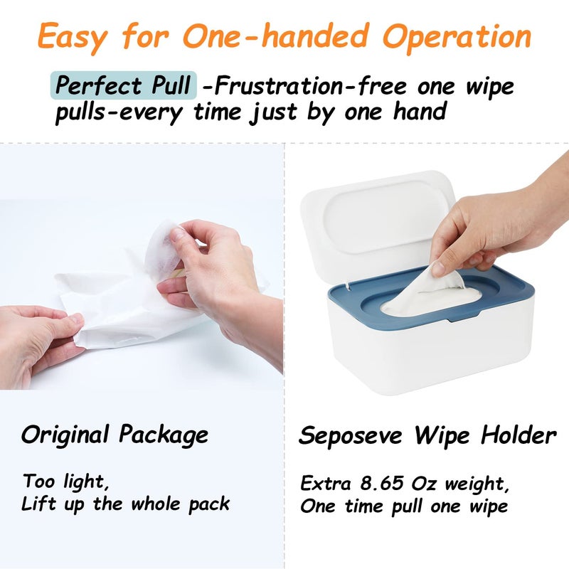 Seposeve Wipes Dispenser  Wipe Holder for Baby & Adult  Seposeve Refillable Wipe Container  Keeps Wipes Fresh  One-Handed Operation. Non-Slip  Easy Open/Close Wipes Pouch Case  Blue - Image 4